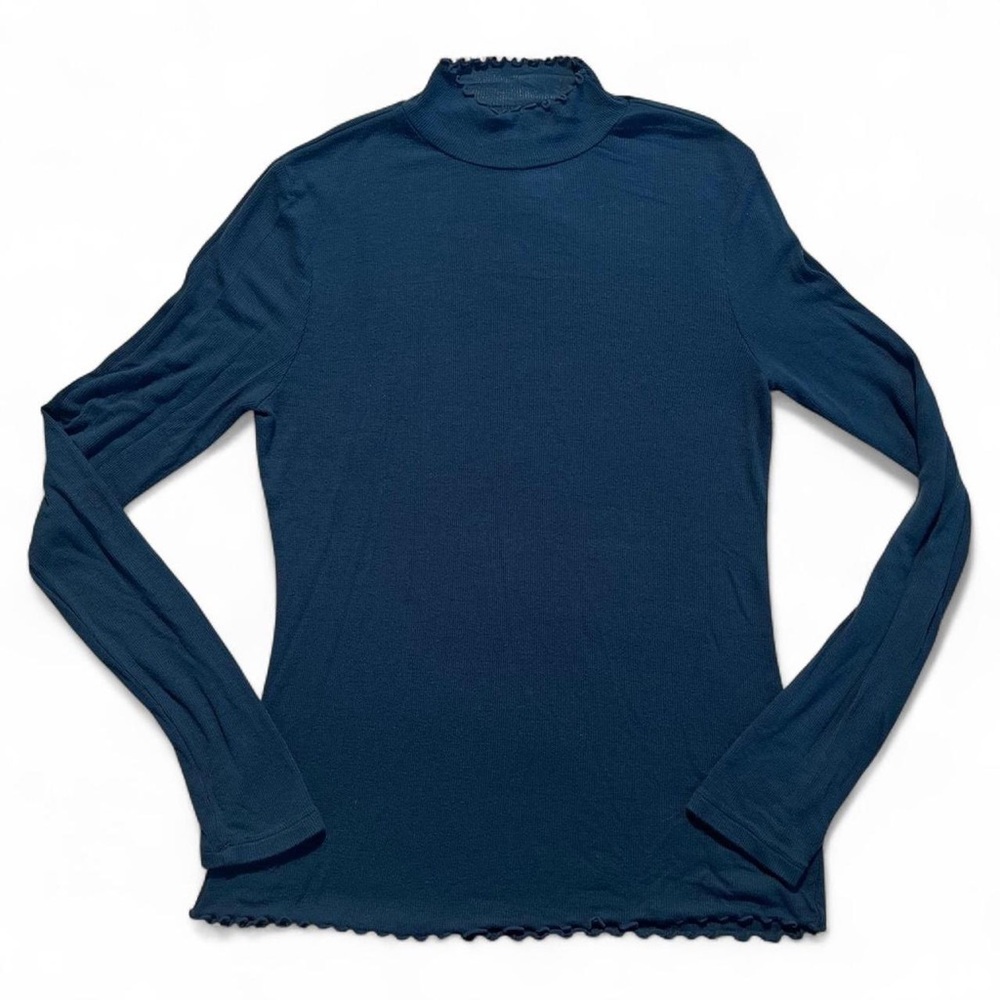 GAP dark teal ribbed mock neck long-sleeved top with lettuce hem - L